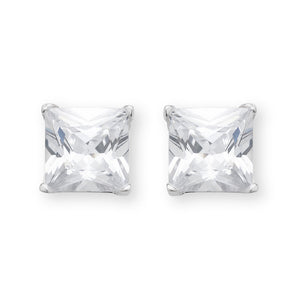 Sterling Silver Cubic Zirconia 7Mm Princess Cut Stud Earrings