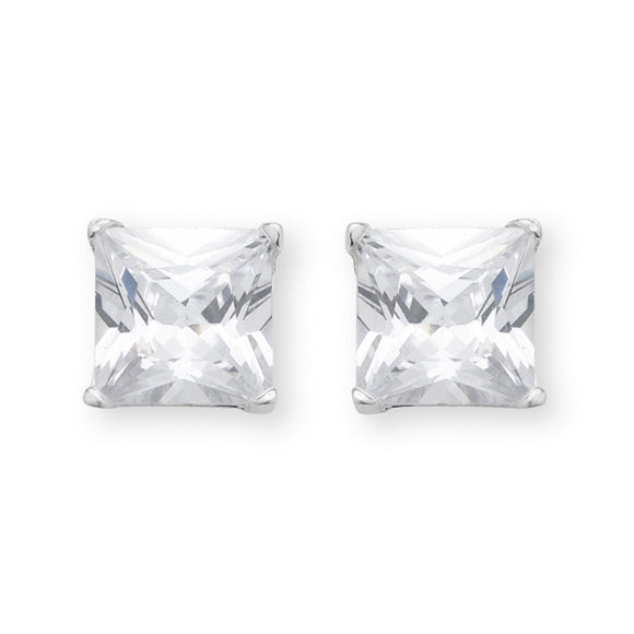 Sterling Silver Cubic Zirconia 7Mm Princess Cut Stud Earrings
