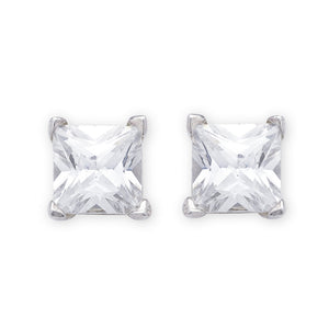 Sterling Silver Cubic Zirconia Princess Cut Studs