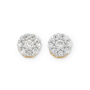 9Ct Gold Diamond Cluster Stud Earrings