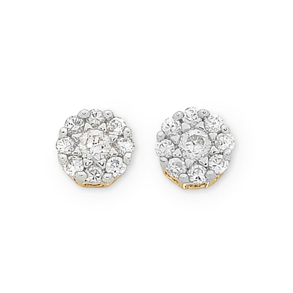 9Ct Gold Diamond Cluster Stud Earrings