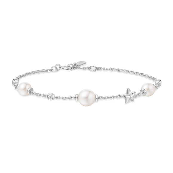 Ania Haie Silver Pearl and Star Station Bracelet