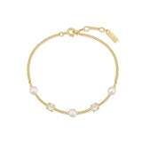 Ania Haie Gold Bezel-Set Cube and Pearl Station Bracelet