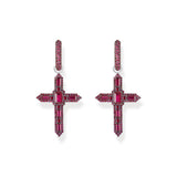 THOMAS SABO Single Cross hoop earring with ruby red stones