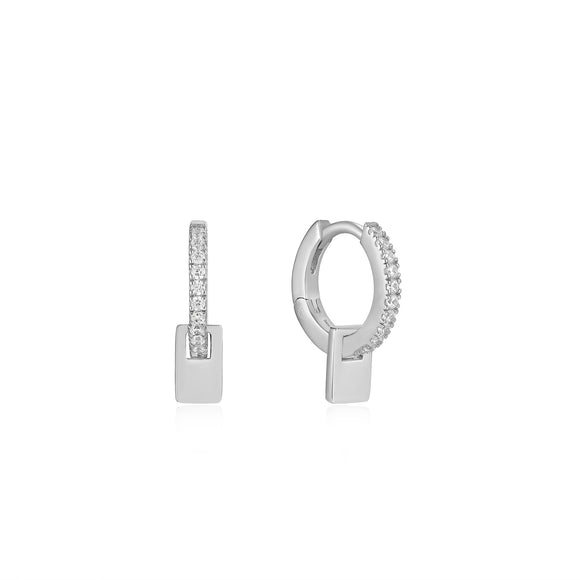 Silver Glam Pendant Huggie Hoop Earrings