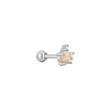 Silver Kyoto Opal Sparkle Crown Barbell Single Earring