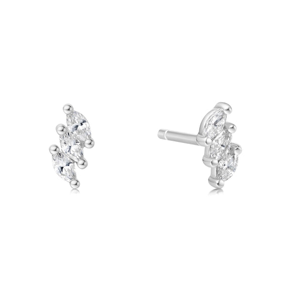 Ania Haie Silver Triple Marquise Stud Earrings
