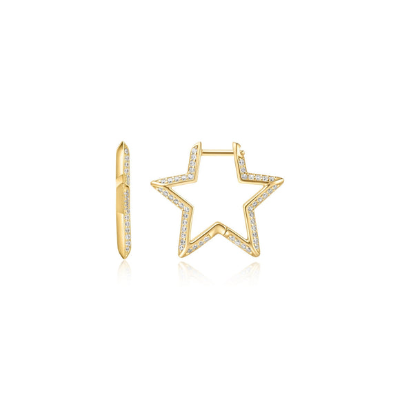 Ania Haie Gold Medium Star Pave Hoop Earrings
