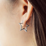 Ania Haie Silver Medium Star Pave Hoop Earrings
