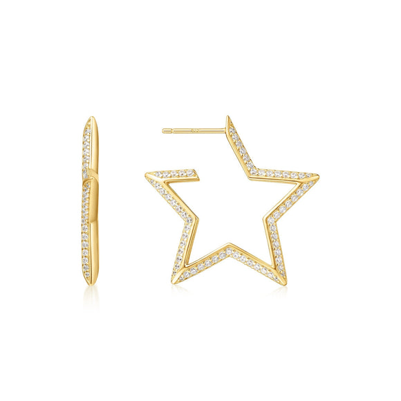 Ania Haie Gold Large Star-Shaped Pave Hoop Earrings