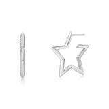 Ania Haie Silver Large Star-Shaped Pave Hoop Earrings