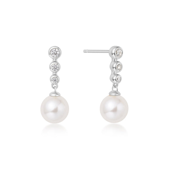 Ania Haie Silver Tennis Beaded Stone Pearl Drop Stud Earrings