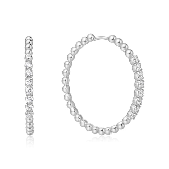 Ania Haie Silver Large Claw Sphere Beaded Hoop Earrings