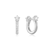 Silver Sparkling Pave Huggie Hoop Earrings