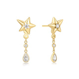 Gold Sparkling Star Drop Stud Earrings