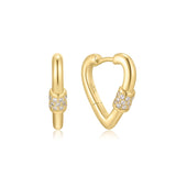 Gold Heart Clasp Huggie Hoop Earrings