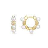 Gold Sparkling Braided Shell Pearl Huggie Hoop Earrings