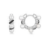 Two-Tone Sparkling Braided Shell Pearl Huggie Hoop Earrings