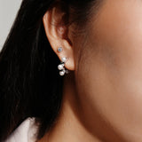 Two-Tone Sparkling Braided Shell Pearl Huggie Hoop Earrings