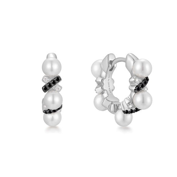 Two-Tone Sparkling Braided Shell Pearl Huggie Hoop Earrings