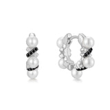 Two-Tone Sparkling Braided Shell Pearl Huggie Hoop Earrings