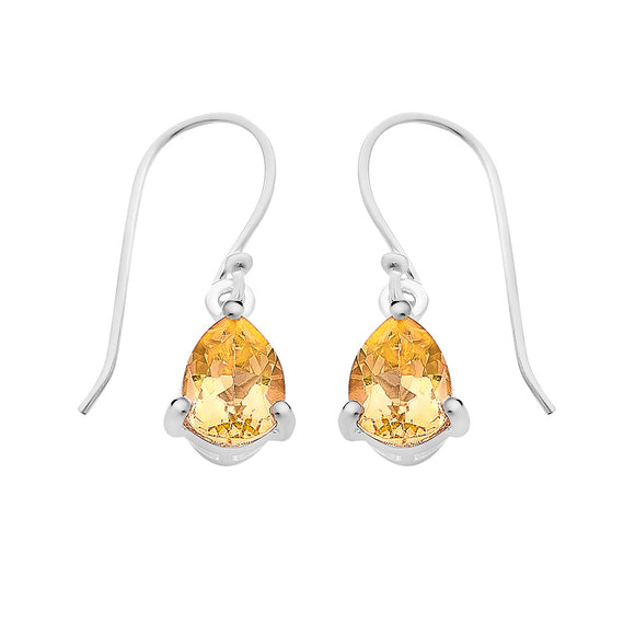 Sterling Silver Earrings Set With Citrine
