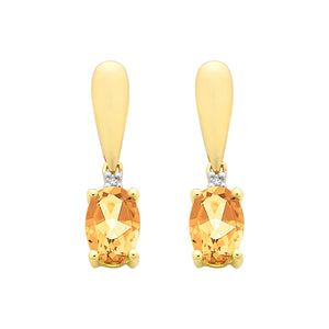 9ct Gold Citrine & Diamond Earrings