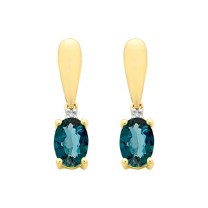 9ct Gold London Blue Topaz & Diamond Earrings