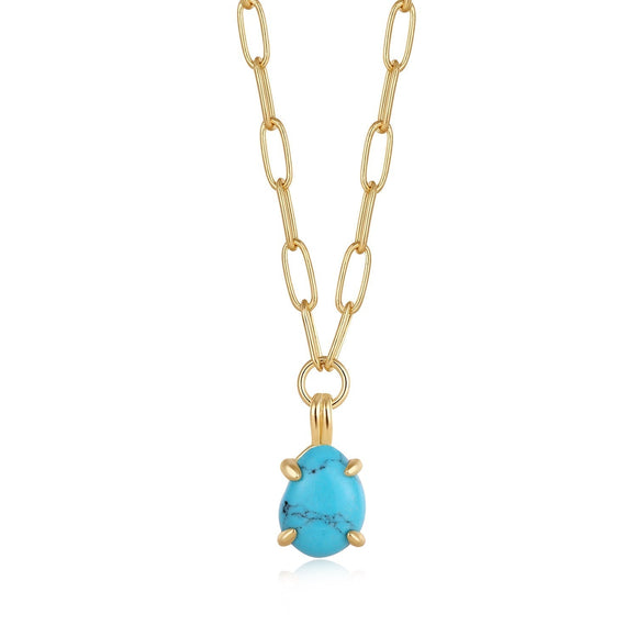 Ania Haie Gold Turquoise Chunky Chain Drop Pendant Necklace