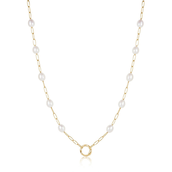 Ania Haie Gold Pearl Chain Charm Connector Necklace
