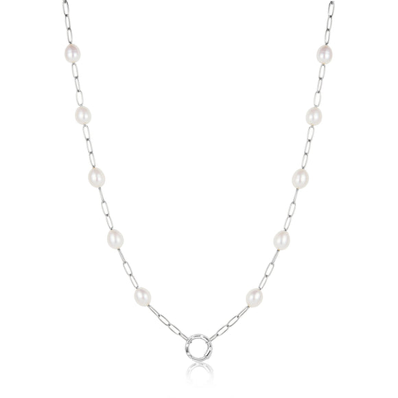 Ania Haie Silver Pearl Chain Charm Connector Necklace