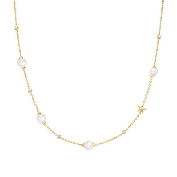 Ania Haie Gold Pearl and Star Station Necklace