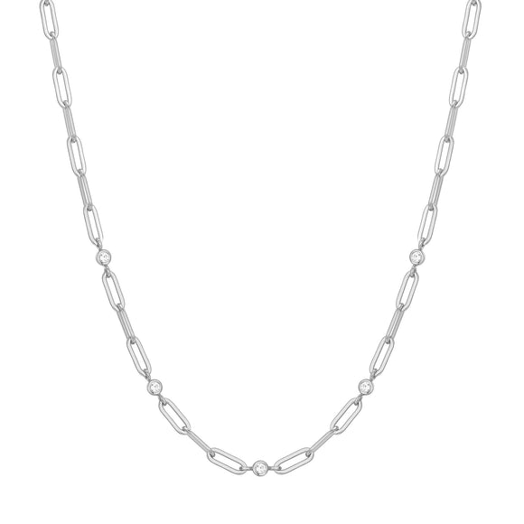 Ania Haie Silver Bezel Station Paper Clip Chain Necklace