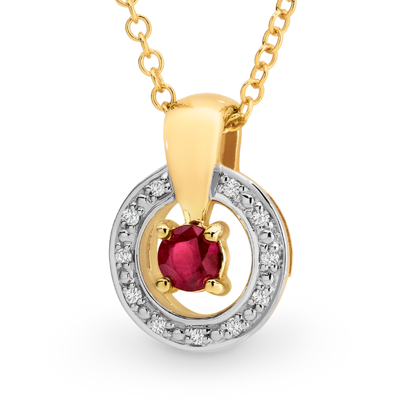 0.25ct Ruby & Diamond Pendant in 9ct Yellow Gold