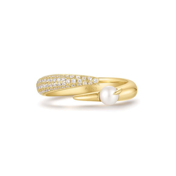 Ania Haie Gold Sparkle Pearl Crossover Adjustable Ring