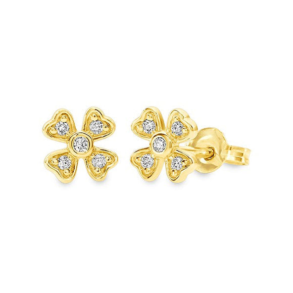 0.11ct Diamond 4 Leaf Stud Earrings In 9ct Yellow Gold