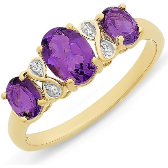 9ct yg amethyst and diamond ring