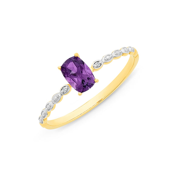 9ct yellow gold Amethyst and diamond