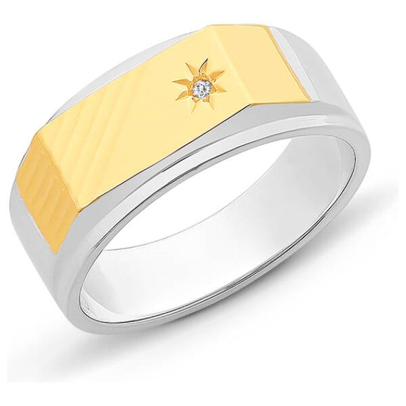 Gold and silver gents diamond ring